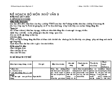 Kế hoạch bộ môn Ngữ Văn 9
